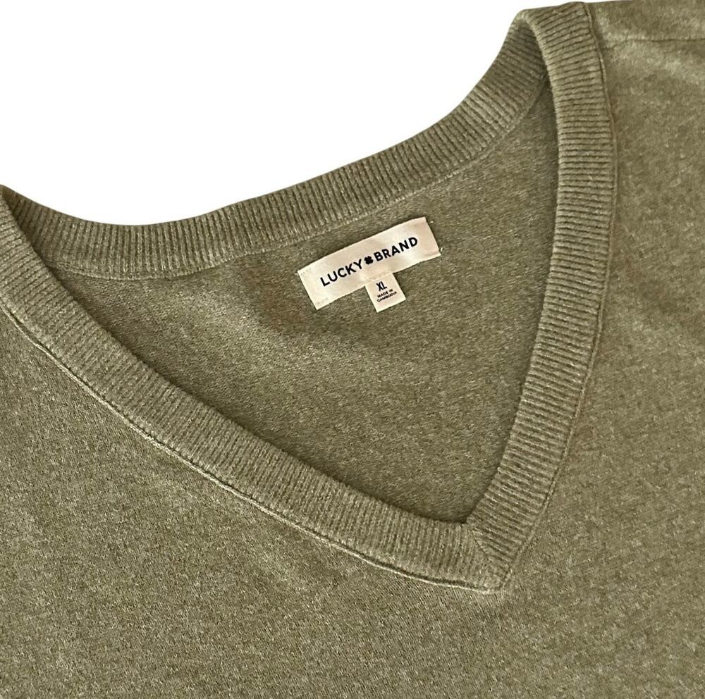 Lucky Brand V-Neck Pullover Sweater Olive Green Size XL